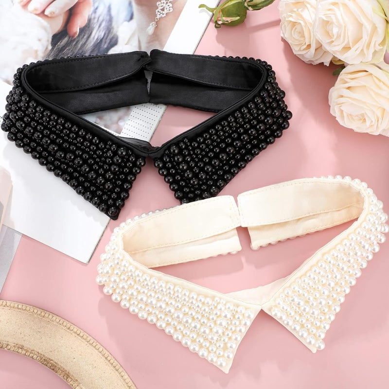 Hicarer 2 Pieces Pearl Collar Necklace for Women Detachable Fake Collar Simulated Pearl Beaded Bib Dickey Collar - Image 5